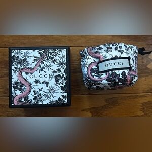Gucci Black & White Floral Pouch and box with Pink Snake Detail